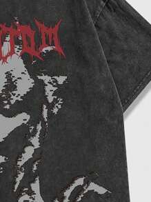 ROMWE MEN Grunge Punk Áo thun nam in hình chân dung mờ, phong cách cổ điển đường phố - màu đen - Xem 4