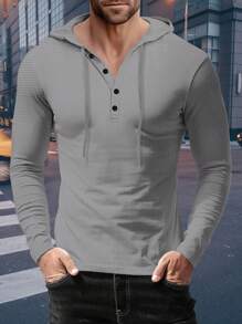 Men's Simple Solid Color Hooded Long Sleeve Sweatshirt For Everyday Wear - Grey - View 1