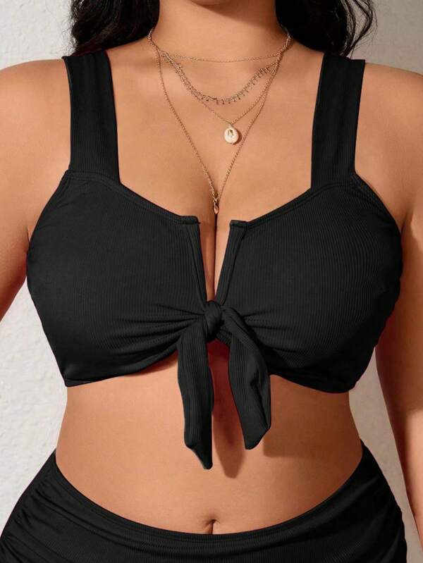 Swim Lushoire Plus Size Women's Fashionable Solid Color Twist Knot Bikini Top Summer