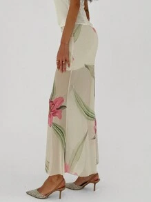 Aloruh Women's Romantic Date Night Printed Sheer Mesh See-Through Low-Waist Bodycon Skirt - Multicolor - View 4