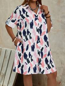 EMERY ROSE 加大號女性簡約印花日常裙 - 藍白色 - 查看 6