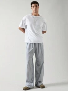 SWAVVY Men's Woven Casual Striped Straight Pants, Long Vacation Slacks Pants, For Husband, Boyfriend Gifts