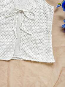 Soleia Women's White Summer Boho Vacation Holiday Sleeveless Vest,Hollow Texture Water-Soluble Embroidery Loose Fit Beach Casual Party Garden Tea Top - White - View 6