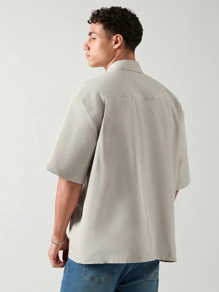 Men's Summer Letter Printed Workwear Pocket Loose Woven Casual Shirt