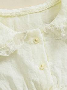 Bộ đồ liền thân tay ngắn thêu lưới cổ Peter Pan màu trơn cho bé gái mùa hè dễ thương - Màu be - Xem 5