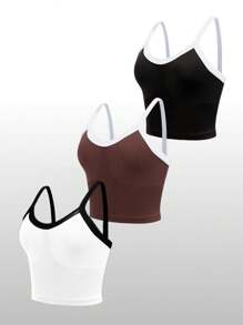 SHEIN Sports Women's Summer Casual Color Block Slim Fit Sports Camisole Top 3 Packs Topstight Topssexy Tops Womentank Top With Bra