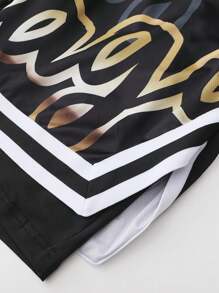 SHEIN Aesthetic Post--Men's Casual Summer Shorts With Letter Print - Black - View 5