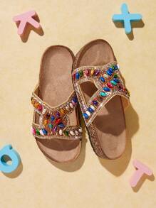Mini mi Qute Kids Sandálias H Coloridas Inspiradas em Boho, Vibrantes e com Miçangas, Chinelos com Palmilha de Cortiça Macia para o Verão