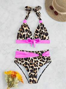 SHEIN Swim 女士比基尼套装，随机印花图案，购买版权，夏日海滩 - 彩色 - 查看 3