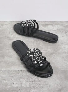 SHUZIA Ladies' Solid Color Casual Flat Sandals For Daily Wear In Summer