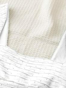 Soleia 女性假日浪漫鄉村風綠色針織提花短款上衣，背部掀結蝴蝶結，適用於海灘度假 - 白色 - 查看 4