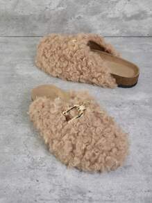 SHUZIA Ladies' Closed Toe Solid Color Cute Plush Home Slippers - Coffee Brown - View 2