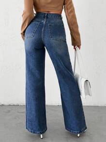 EURMUSE Chân thẳng Cao eo Quần jean - Màu xanh lam - Xem 2