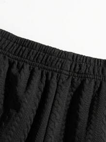 男士休闲纯色提花网球短裤，带口袋，夏季 - 黑色 - 查看 4