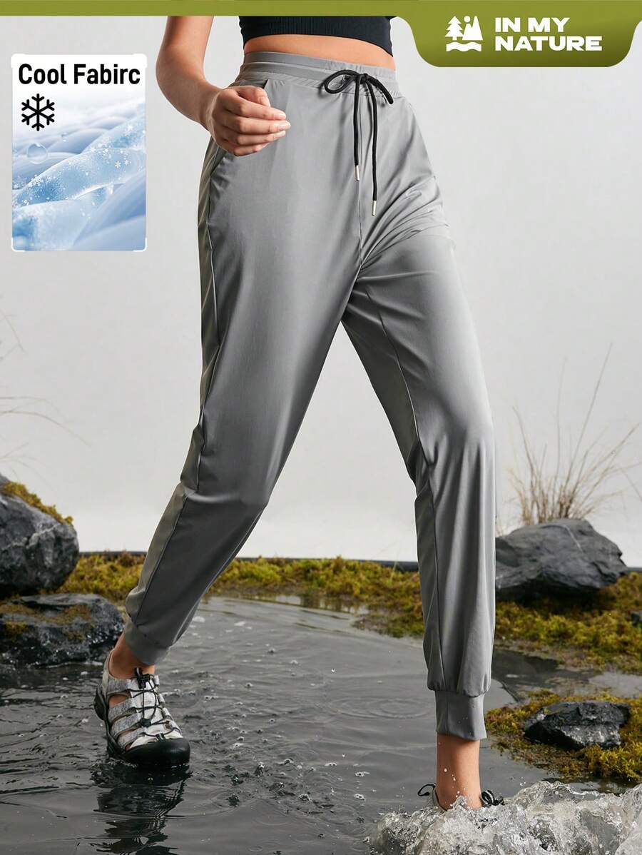 In My Nature Women Drawstring Waist & Cuffed Hem Casual Solid Outdoor Sweatpants - Grey - View 1