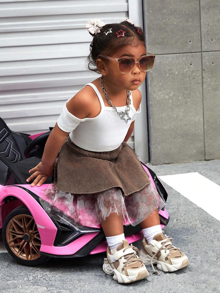 3pcs Baby Girls' Summer Denim Tank Top, Short Sleeve T-Shirt, And Skirt Matching Set