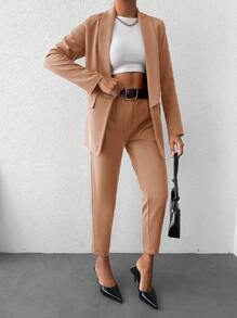 EURMUSE Conjunto De Chaqueta Y Pantalón De Traje Cruzado Con Solapa De Muesca - Marrón - Ver 3