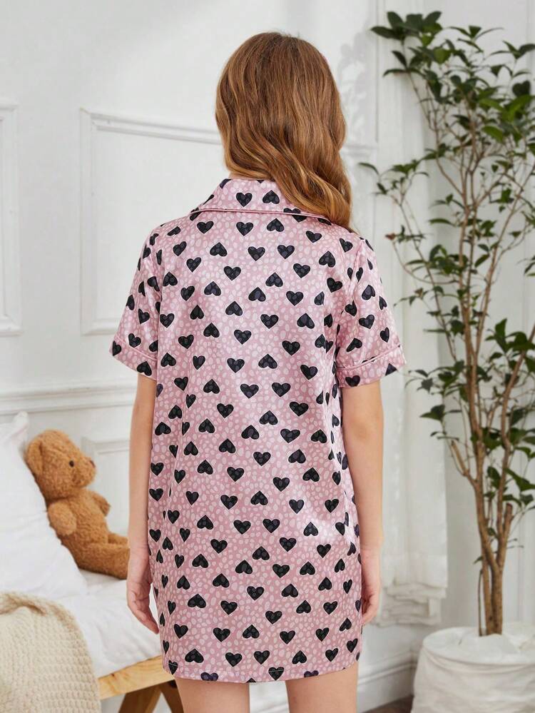 Teen Girl Short Sleeve Sleepwear Robe With Heart Print, Home Clothes