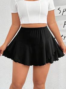 SHEIN EZwear Black Knit Plus Size Skorts For Women - Black - View 1
