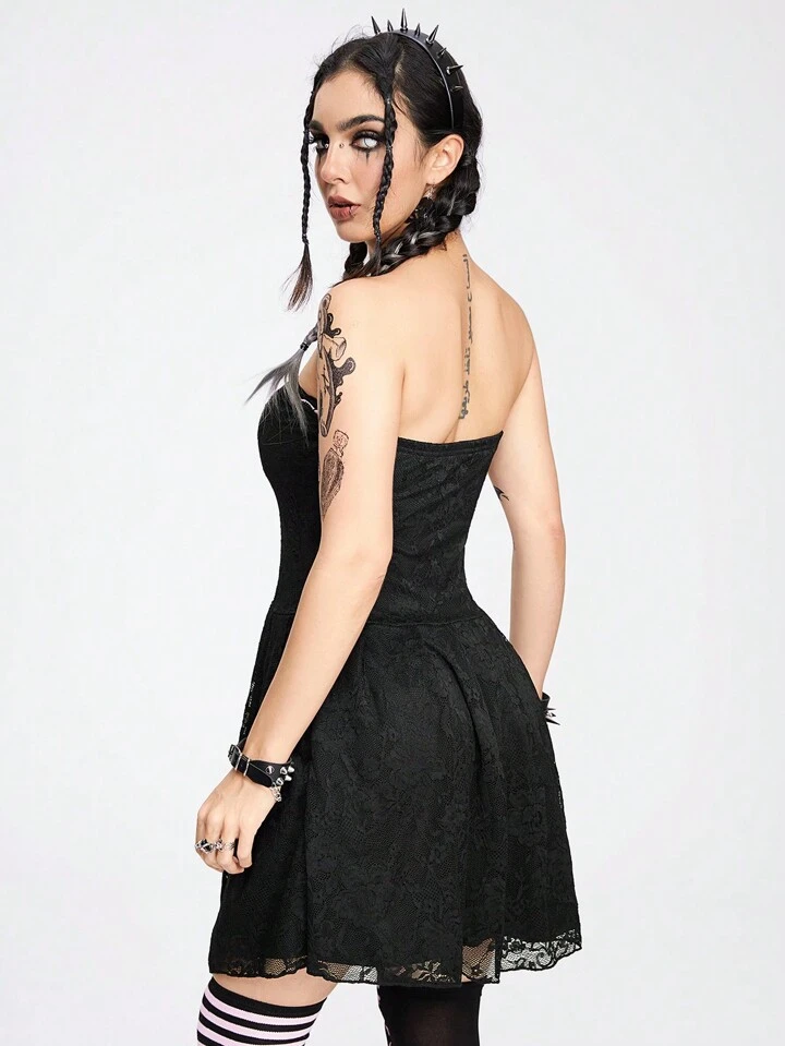 Our Goth Sexy Pure Temptation Party Lace Bowknot Belt A-Line Dress For  Women is such a vibe - ROMWE