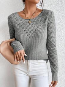 RueChic Solid Pointelle Knit Sweater - Grey - View 4