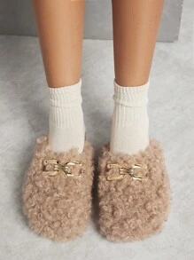 SHUZIA Ladies' Closed Toe Solid Color Cute Plush Home Slippers - Coffee Brown - View 4