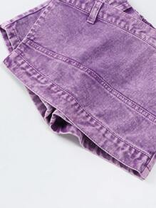 SHEIN Explorewe Young Girl Y2K Street Style Cool Purple Heavy Washed Denim Skorts With 2 In 1 Design, School, Campus, College Summer Holiday