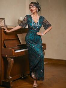 LVNES 1920s Vintage Flapper Dresses For Women, Sequins Wedding Party Dress Wedding Guest Dress Formal Dress Evening Dress,Gown