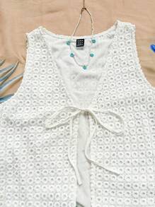 Soleia Women's White Summer Boho Vacation Holiday Sleeveless Vest,Hollow Texture Water-Soluble Embroidery Loose Fit Beach Casual Party Garden Tea Top - White - View 4