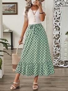 EMERY ROSE Sommer/Frühling Lässig Urlaubs grüne geometrische gemusterte Damen Ballonrock mit Trägern - Grün - Übersicht 4