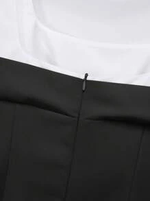 SHEIN EZwear Đầm cocktail nữ dáng ôm chắp vá cho những dịp trang trọng - màu đen - Xem 5