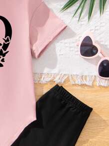 SHEIN 少女 2 件休閒心型粉紅短袖 T 恤和長褲,夏季 - 粉色 - 查看 4