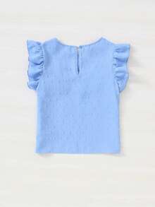 SHEIN Tween Girl Sweet And Lovely Sunflower Shirt With Ruffle Cap Sleeves, Perfect For Daily Casual Wear In Summer - Baby Blue - View 2