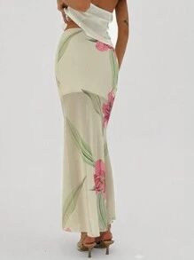 Aloruh Women's Romantic Date Night Printed Sheer Mesh See-Through Low-Waist Bodycon Skirt - Multicolor - View 2