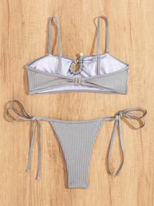 SHEIN Swim Conjunto de bikini de unicolor con escote halter y tanga sexy para mujeres, perfecto para vacaciones de verano