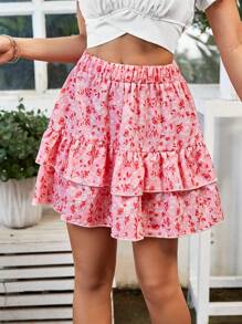 SHEIN Frenchy Women's A-Line Skirt With Ruffle Hem - Pink - View 6