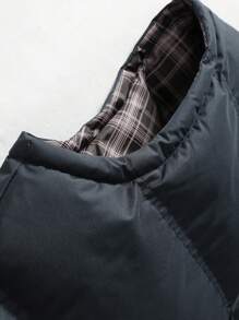 Men's Solid Stand Collar Padded Vest Jacket - Black - View 5