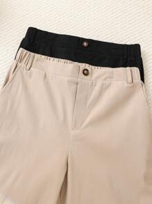 SHEIN Casual Straight Leg Solid Woven Pants With Side Pockets For Tween Boys, Multipack Of 2 (One In Each Color), Daily Wear - Multicolor - View 4