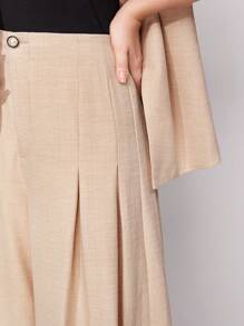 Seusyu Women's Solid Color High Waisted Pleated Wide Leg Daily Commuting Suit Pants - Khaki - View 5