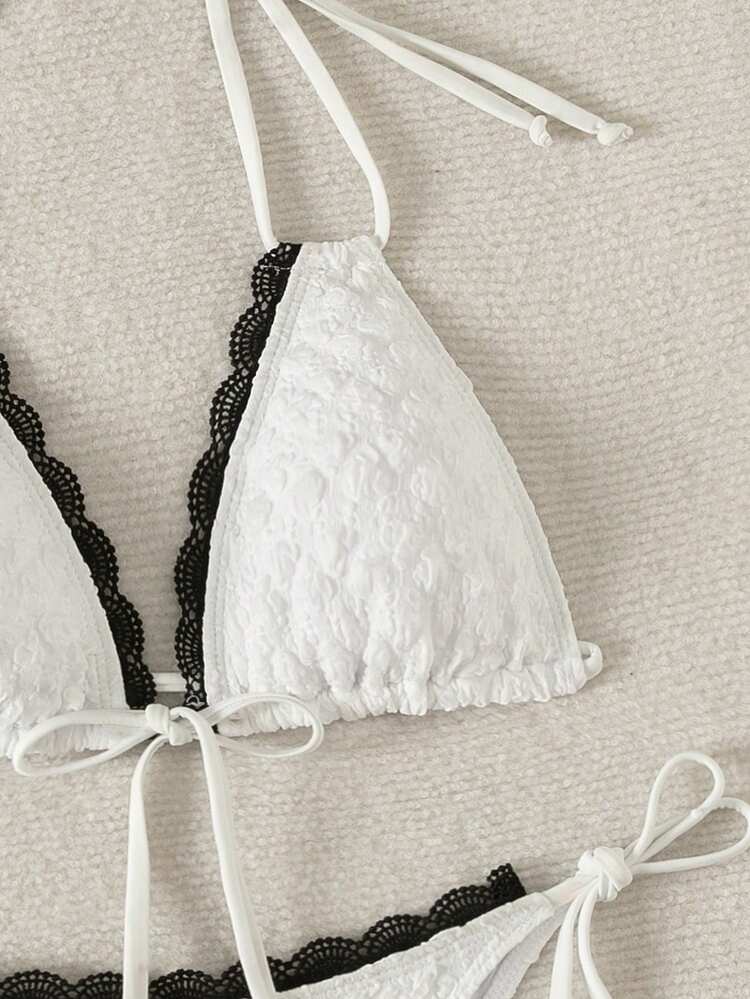 Women's Color-Block Halter Neck Tie Sexy Bikini Set For Summer Vacation