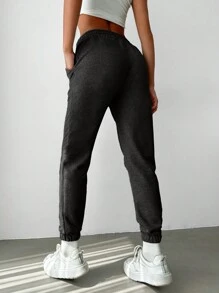 EURMUSE Women's Solid Color Elastic Waist Belted Jogger Pants With Pockets - Multicolor - View 2