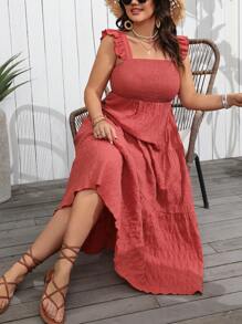 Breezaya Plus Size Vacation Casual Long Dress With Cinched Waist And Straps