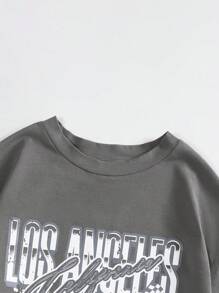 SHEIN EZwear Áo thun tay lỡ in chữ thời trang mùa hè cho nữ, Unisex - Màu xám đen - Xem 6