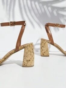 SHUZIA Women Simple Daily Brown High Heel Sandals