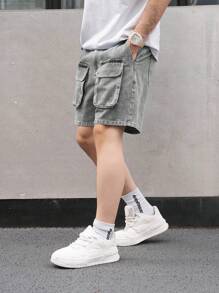 Claim Dot Men's Pocket Denim Shorts Jorts, Casual Wear For Everyday