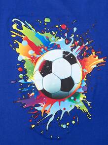 SHEIN Tween Boy Stylish Soccer Printed Short Sleeve T-Shirt - Blue - View 5