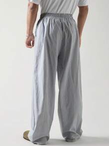 SWAVVY Men's Woven Casual Striped Straight Pants, Long Vacation Slacks Pants, For Husband, Boyfriend Gifts