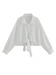 法式小众设计系带蝴蝶结复古露脐短衬衫上衣 - 白色 - 查看 4