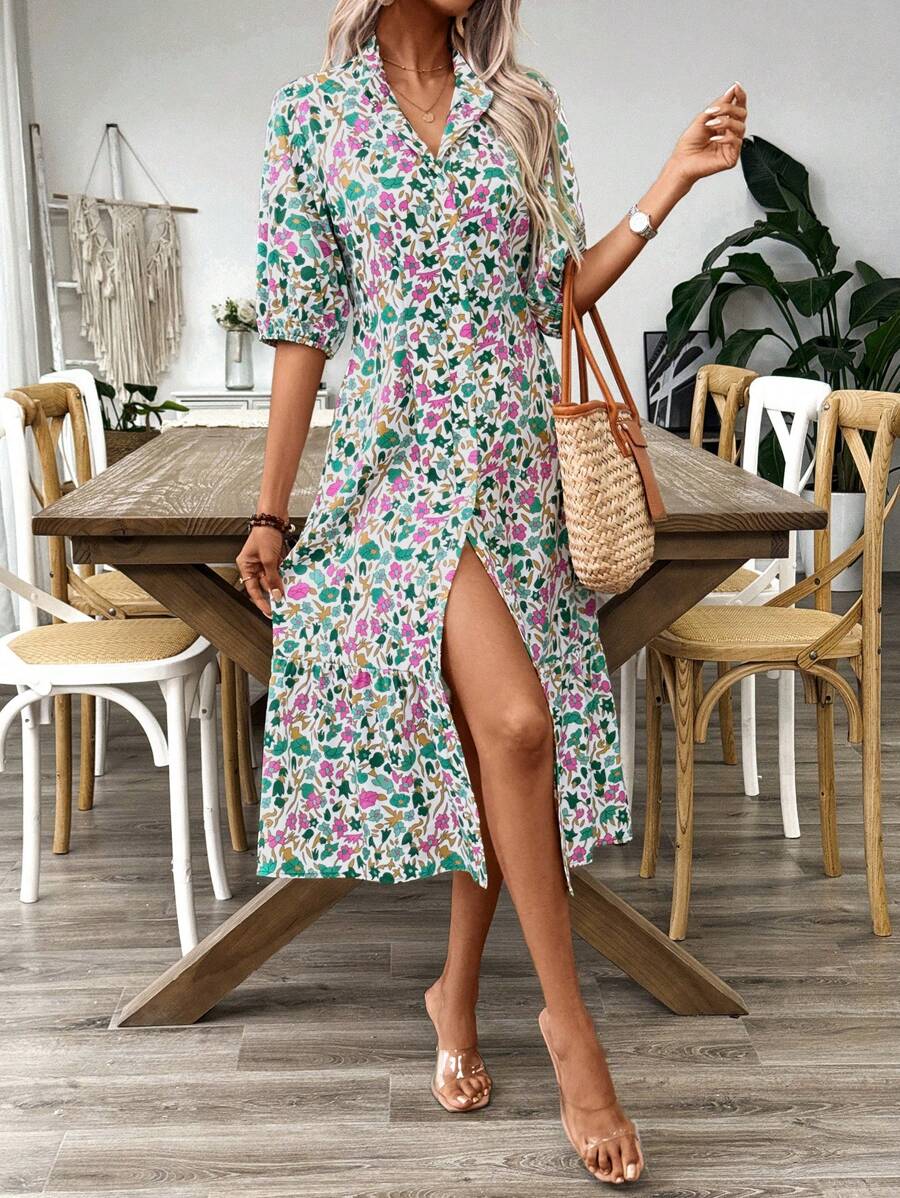 SHEIN LUNE 女士印花半袖連衣裙 - 彩色 - 查看 1