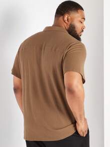 Manfinity Homme Men Plus Size Solid Color Short Sleeve Casual Daily Commute Shirt For Summer - Khaki - View 2